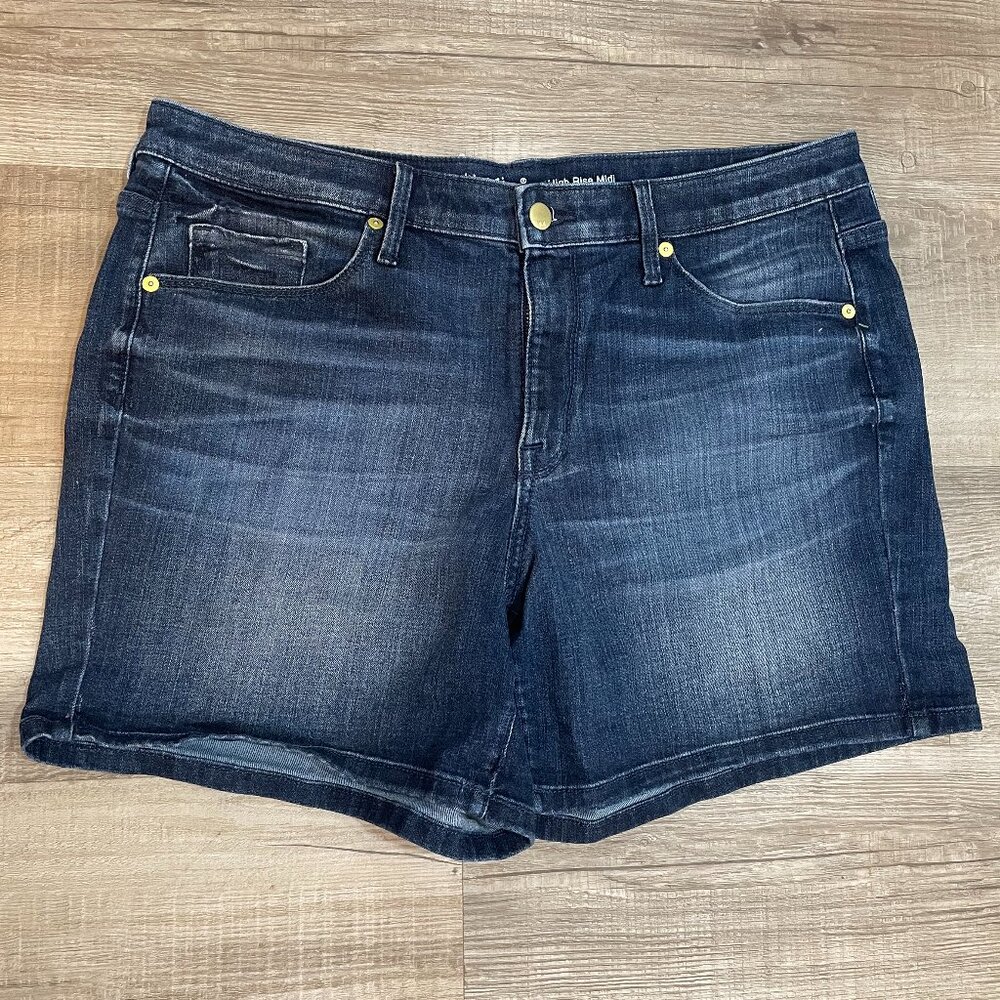 Mossimo High Rise Midi Denim Shorts, size 14